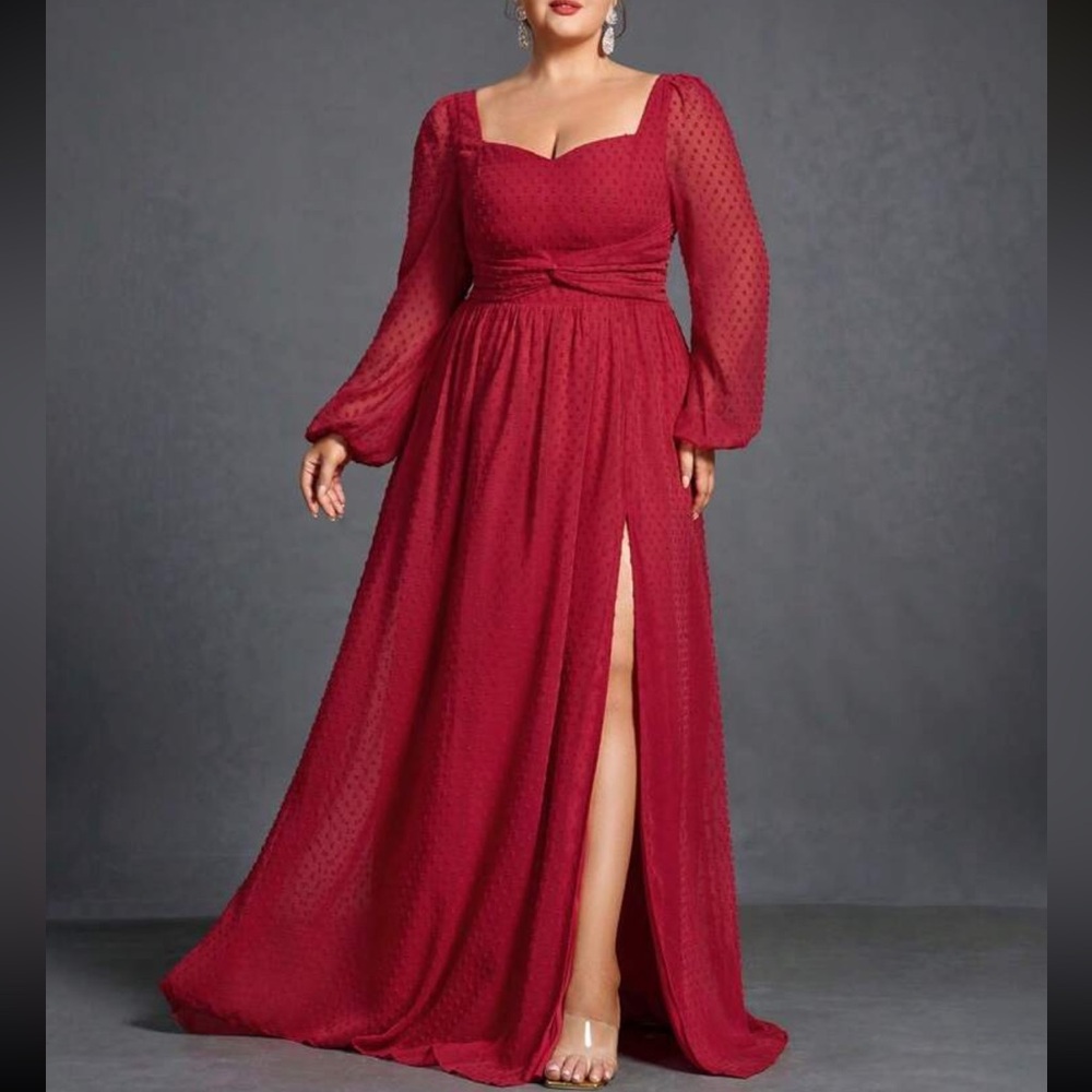 Luxe red sweetheart neck slit thigh party formal evening gown dress